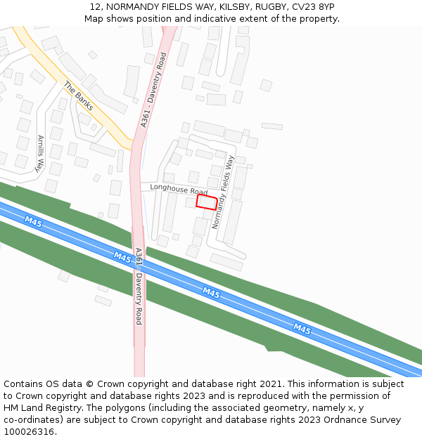 12, NORMANDY FIELDS WAY, KILSBY, RUGBY, CV23 8YP: Location map and indicative extent of plot