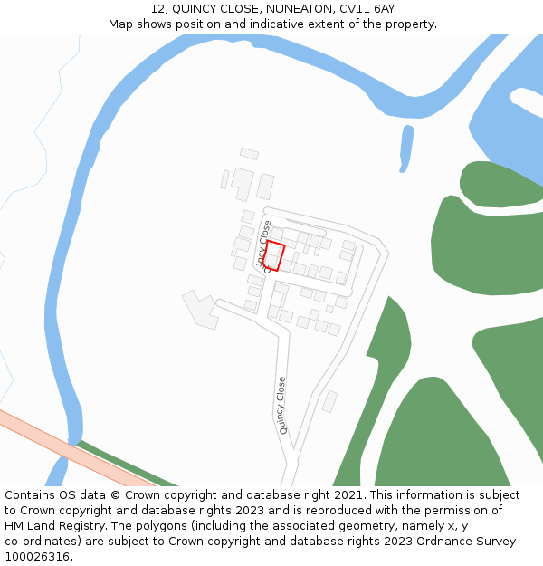 12, QUINCY CLOSE, NUNEATON, CV11 6AY: Location map and indicative extent of plot