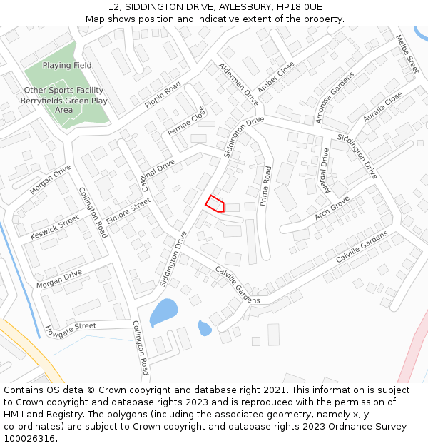 12, SIDDINGTON DRIVE, AYLESBURY, HP18 0UE: Location map and indicative extent of plot