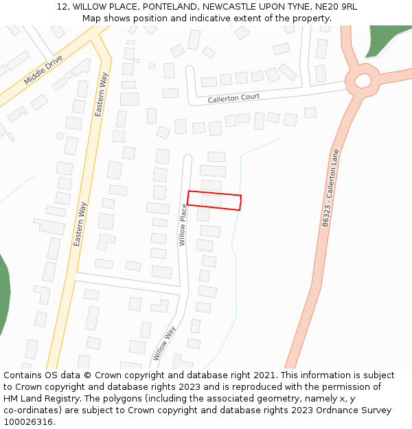 12, WILLOW PLACE, PONTELAND, NEWCASTLE UPON TYNE, NE20 9RL: Location map and indicative extent of plot