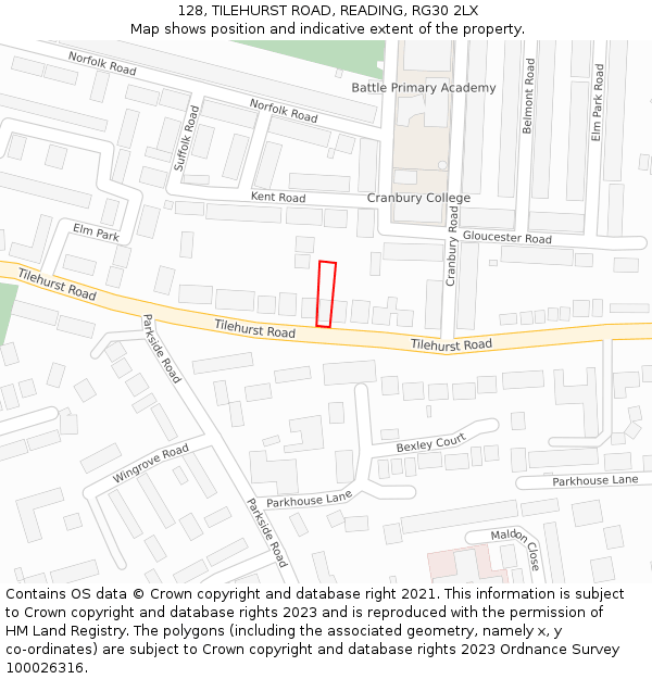 128, TILEHURST ROAD, READING, RG30 2LX: Location map and indicative extent of plot