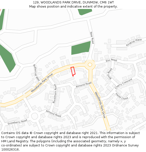 129, WOODLANDS PARK DRIVE, DUNMOW, CM6 1WT: Location map and indicative extent of plot