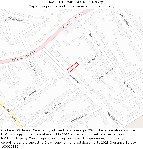 13, CHAPELHILL ROAD, WIRRAL, CH46 9QG: Location map and indicative extent of plot