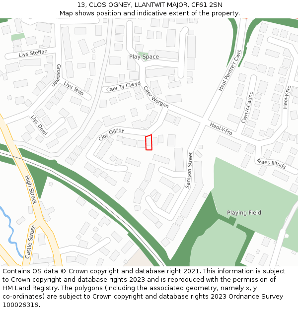 13, CLOS OGNEY, LLANTWIT MAJOR, CF61 2SN: Location map and indicative extent of plot