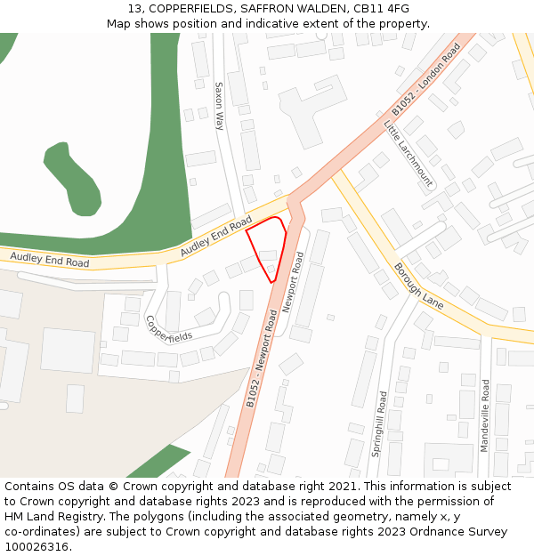 13, COPPERFIELDS, SAFFRON WALDEN, CB11 4FG: Location map and indicative extent of plot