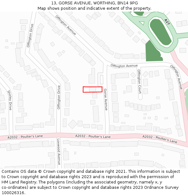 13, GORSE AVENUE, WORTHING, BN14 9PG: Location map and indicative extent of plot