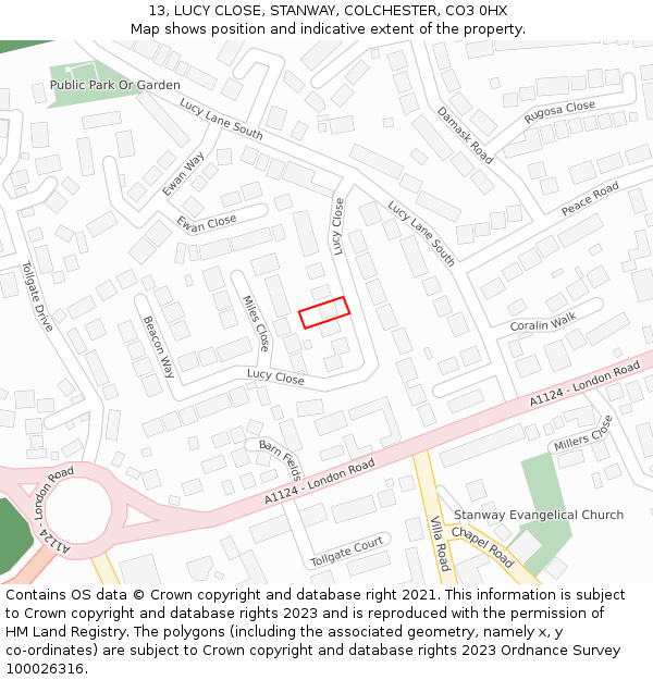 13, LUCY CLOSE, STANWAY, COLCHESTER, CO3 0HX: Location map and indicative extent of plot