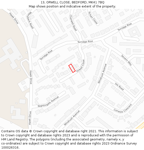 13, ORWELL CLOSE, BEDFORD, MK41 7BQ: Location map and indicative extent of plot