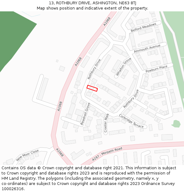 13, ROTHBURY DRIVE, ASHINGTON, NE63 8TJ: Location map and indicative extent of plot