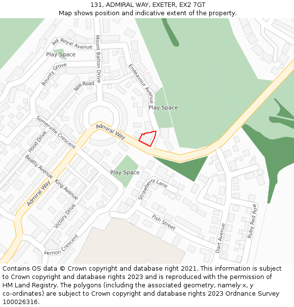 131, ADMIRAL WAY, EXETER, EX2 7GT: Location map and indicative extent of plot
