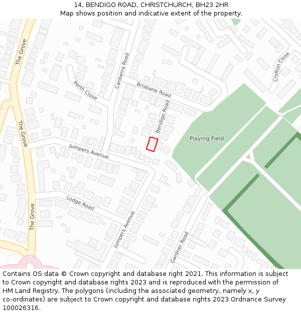 14, BENDIGO ROAD, CHRISTCHURCH, BH23 2HR: Location map and indicative extent of plot
