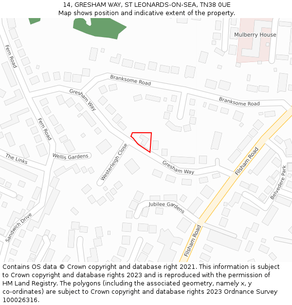 14, GRESHAM WAY, ST LEONARDS-ON-SEA, TN38 0UE: Location map and indicative extent of plot