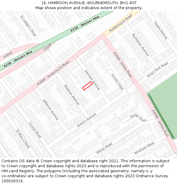 14, HARRISON AVENUE, BOURNEMOUTH, BH1 4NT: Location map and indicative extent of plot