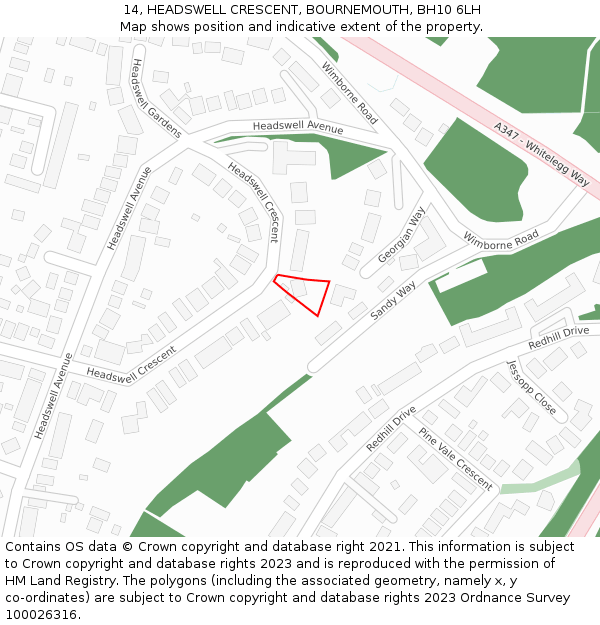 14, HEADSWELL CRESCENT, BOURNEMOUTH, BH10 6LH: Location map and indicative extent of plot