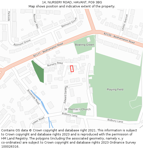 14, NURSERY ROAD, HAVANT, PO9 3BG: Location map and indicative extent of plot