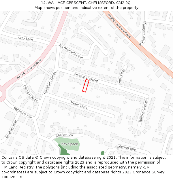 14, WALLACE CRESCENT, CHELMSFORD, CM2 9QL: Location map and indicative extent of plot