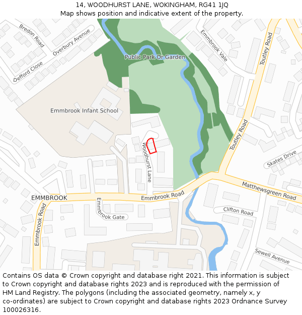 14, WOODHURST LANE, WOKINGHAM, RG41 1JQ: Location map and indicative extent of plot