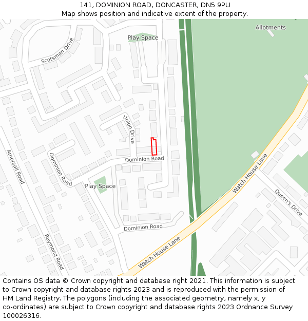 141, DOMINION ROAD, DONCASTER, DN5 9PU: Location map and indicative extent of plot