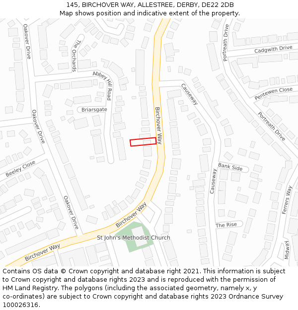 145, BIRCHOVER WAY, ALLESTREE, DERBY, DE22 2DB: Location map and indicative extent of plot