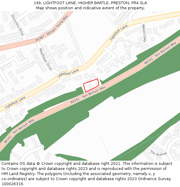 149, LIGHTFOOT LANE, HIGHER BARTLE, PRESTON, PR4 0LA: Location map and indicative extent of plot