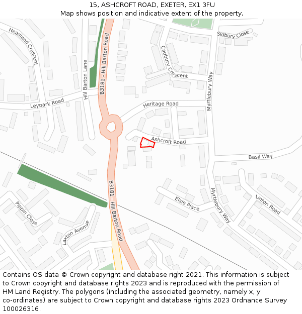 15, ASHCROFT ROAD, EXETER, EX1 3FU: Location map and indicative extent of plot
