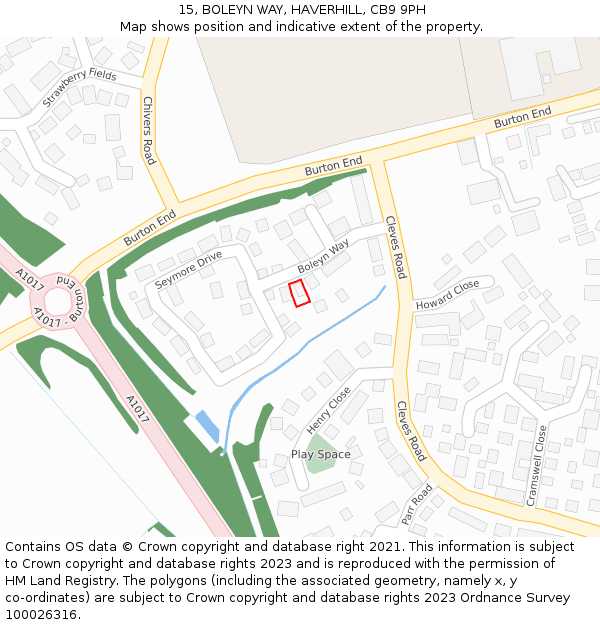 15, BOLEYN WAY, HAVERHILL, CB9 9PH: Location map and indicative extent of plot