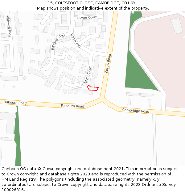 15, COLTSFOOT CLOSE, CAMBRIDGE, CB1 9YH: Location map and indicative extent of plot