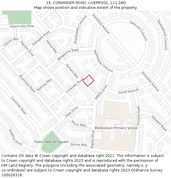 15, CORIANDER ROAD, LIVERPOOL, L11 2AD: Location map and indicative extent of plot