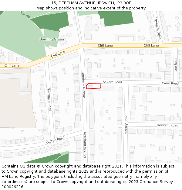 15, DEREHAM AVENUE, IPSWICH, IP3 0QB: Location map and indicative extent of plot