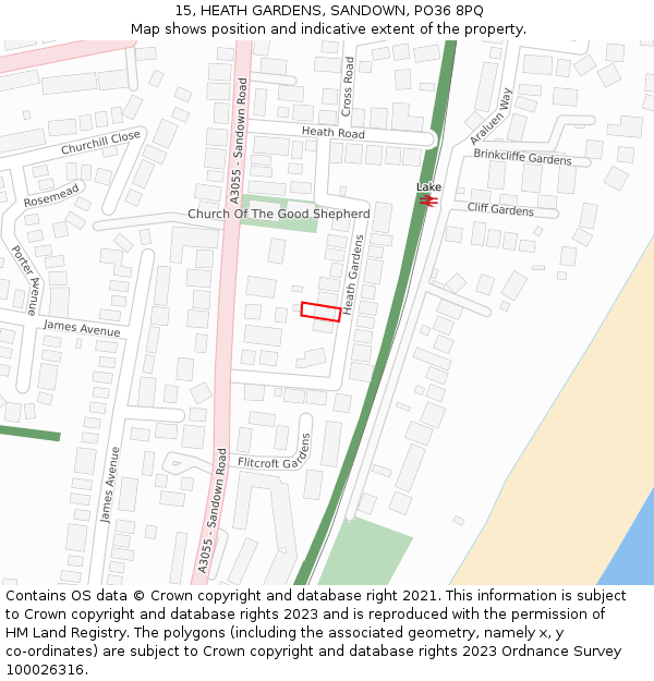 15, HEATH GARDENS, SANDOWN, PO36 8PQ: Location map and indicative extent of plot