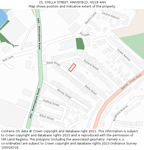 15, STELLA STREET, MANSFIELD, NG18 4AN: Location map and indicative extent of plot