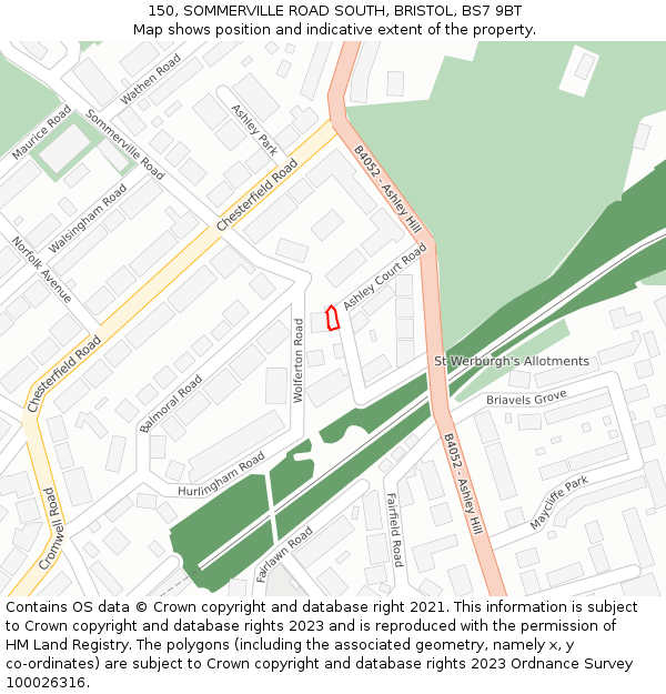 150, SOMMERVILLE ROAD SOUTH, BRISTOL, BS7 9BT: Location map and indicative extent of plot