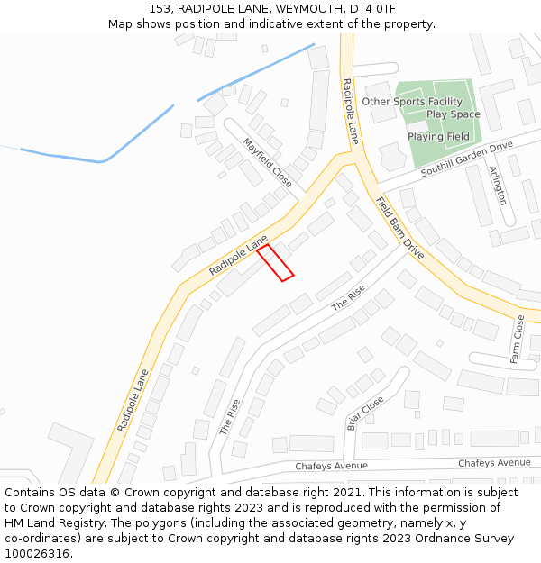 153, RADIPOLE LANE, WEYMOUTH, DT4 0TF: Location map and indicative extent of plot
