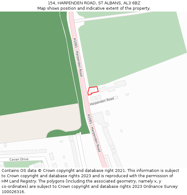 154, HARPENDEN ROAD, ST ALBANS, AL3 6BZ: Location map and indicative extent of plot