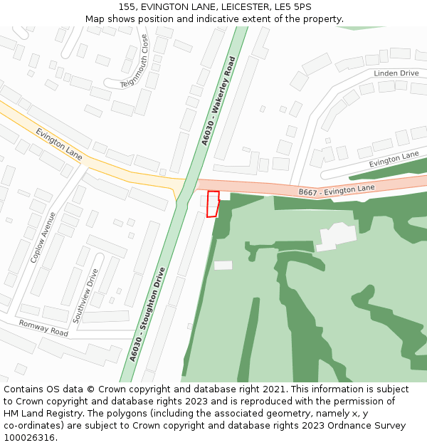 155, EVINGTON LANE, LEICESTER, LE5 5PS: Location map and indicative extent of plot