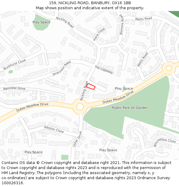 159, NICKLING ROAD, BANBURY, OX16 1BB: Location map and indicative extent of plot