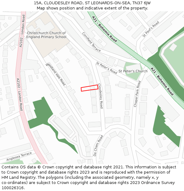 15A, CLOUDESLEY ROAD, ST LEONARDS-ON-SEA, TN37 6JW: Location map and indicative extent of plot