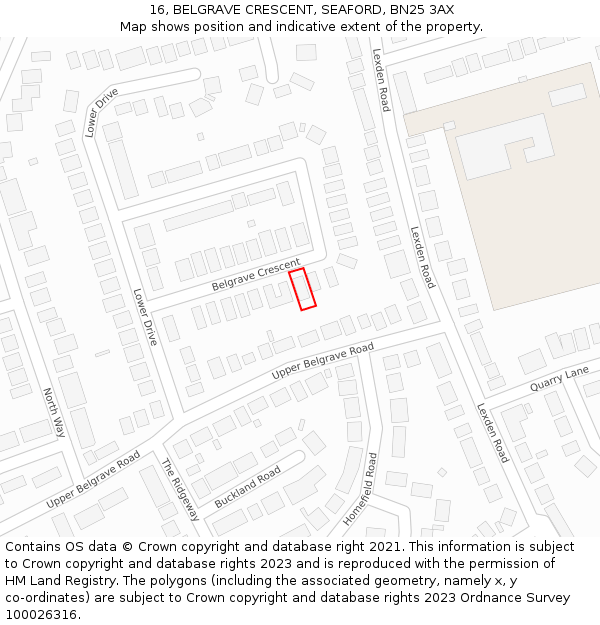 16, BELGRAVE CRESCENT, SEAFORD, BN25 3AX: Location map and indicative extent of plot
