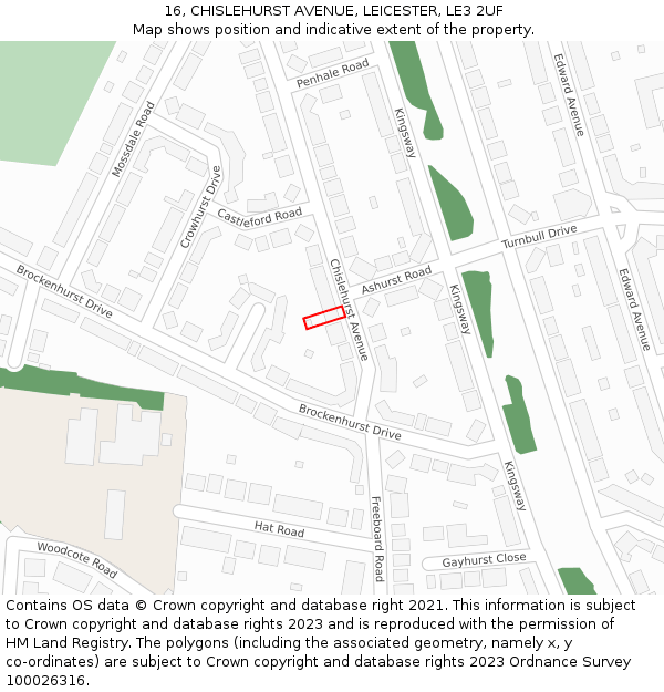 16, CHISLEHURST AVENUE, LEICESTER, LE3 2UF: Location map and indicative extent of plot