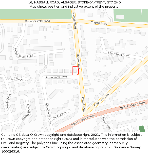 16, HASSALL ROAD, ALSAGER, STOKE-ON-TRENT, ST7 2HQ: Location map and indicative extent of plot