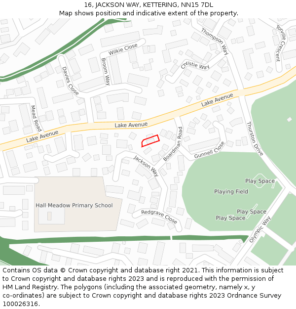 16, JACKSON WAY, KETTERING, NN15 7DL: Location map and indicative extent of plot