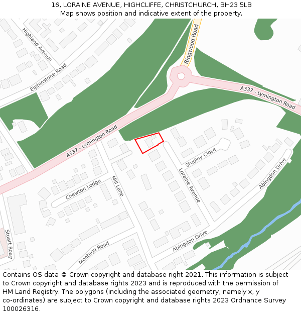 16, LORAINE AVENUE, HIGHCLIFFE, CHRISTCHURCH, BH23 5LB: Location map and indicative extent of plot