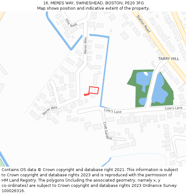 16, MERES WAY, SWINESHEAD, BOSTON, PE20 3FG: Location map and indicative extent of plot