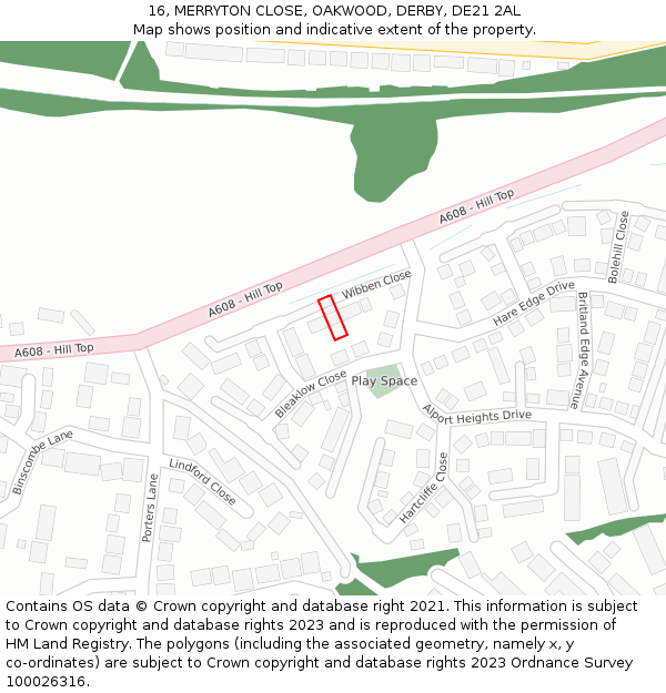16, MERRYTON CLOSE, OAKWOOD, DERBY, DE21 2AL: Location map and indicative extent of plot