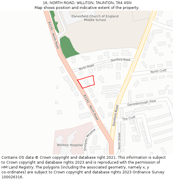 16, NORTH ROAD, WILLITON, TAUNTON, TA4 4SN: Location map and indicative extent of plot