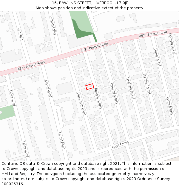16, RAWLINS STREET, LIVERPOOL, L7 0JF: Location map and indicative extent of plot