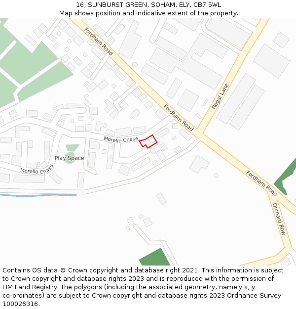 16, SUNBURST GREEN, SOHAM, ELY, CB7 5WL: Location map and indicative extent of plot