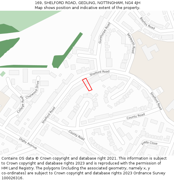 169, SHELFORD ROAD, GEDLING, NOTTINGHAM, NG4 4JH: Location map and indicative extent of plot