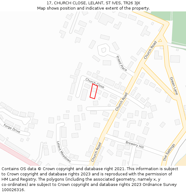 17, CHURCH CLOSE, LELANT, ST IVES, TR26 3JX: Location map and indicative extent of plot