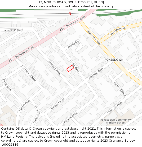 17, MORLEY ROAD, BOURNEMOUTH, BH5 2JJ: Location map and indicative extent of plot